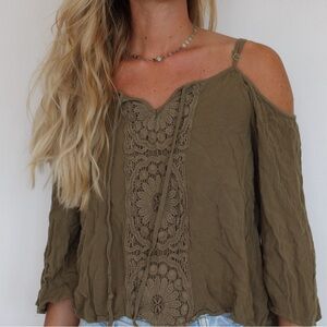 Flowy olive green off the shoulder top